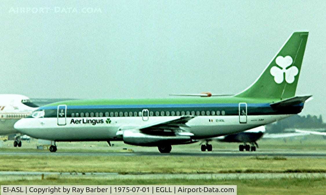 EI-ASL, 1975 Boeing 737-248C C/N 21011, Boeing 737-248 [21011] (Aer Lingus) Heathrow~G 01/07/1975. Taken from a slide.