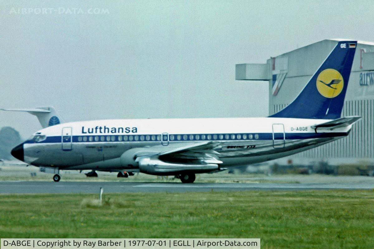 D-ABGE, 1971 Boeing 737-230C C/N 20257, Boeing 737-230QC [20257] (Lufthansa) Heathrow~G 01/07/1977