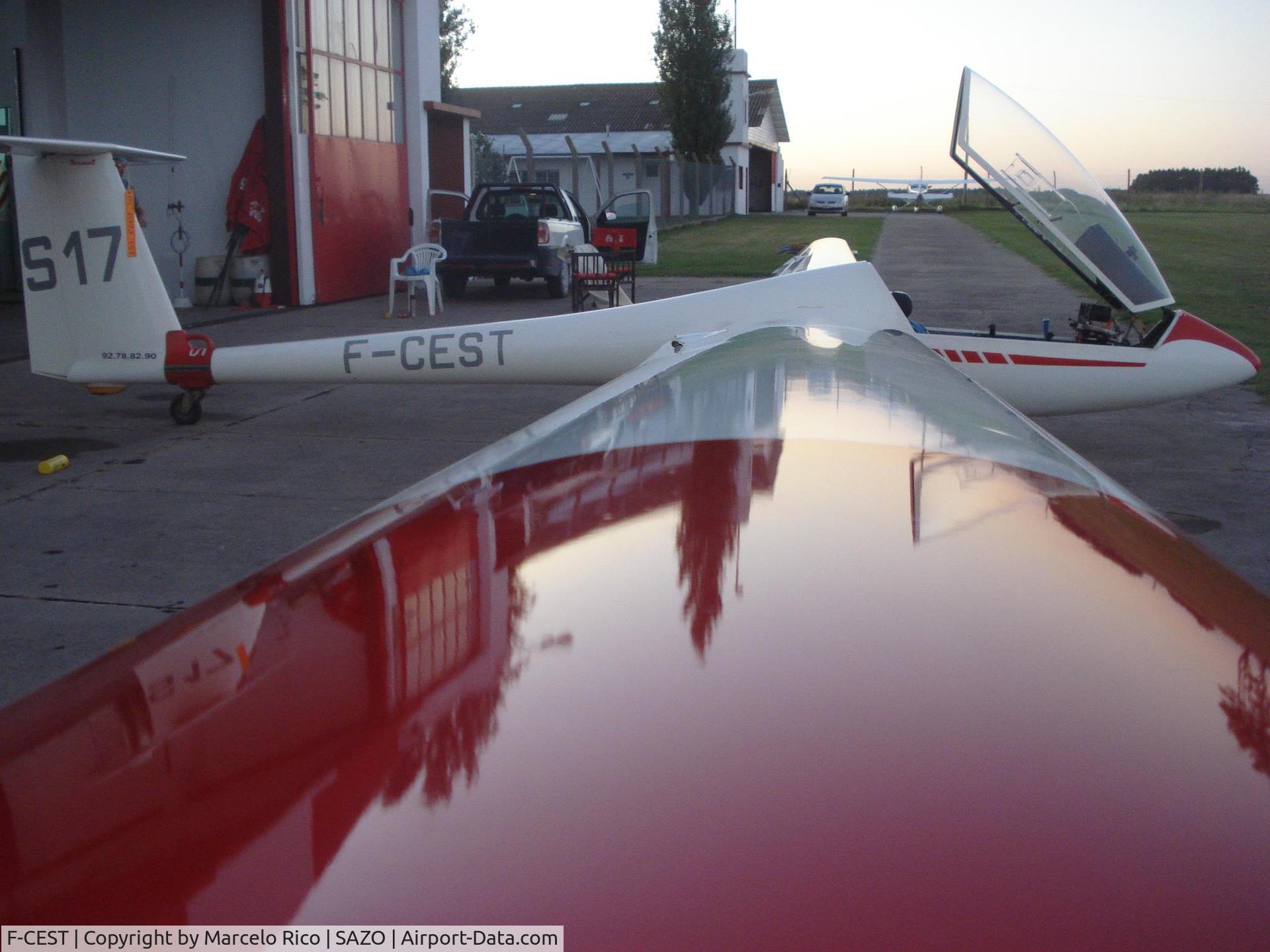 F-CEST, Rolladen-Schneider LS-3a C/N 3455, This Glider was exported to Argentina, here you can see it in the Necochea Airclub Hangar 
Her new register is LV-ENK and we keep the original S17 Comp.number