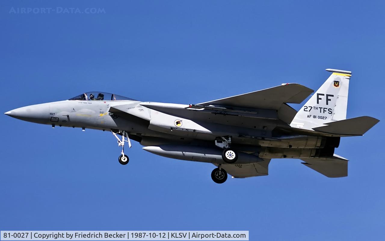 81-0027, 1981 McDonnell Douglas F-15C Eagle C/N 0749/C210, on final at Nellis AFB