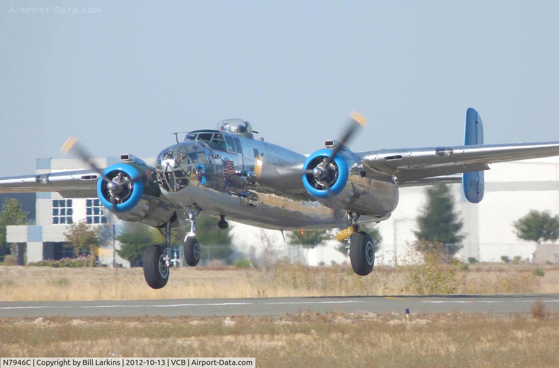 N7946C, 1944 North American TB-25N Mitchell C/N 108-33263, Leaving the Nut Tree Airport after visiting for MUstang Day.
