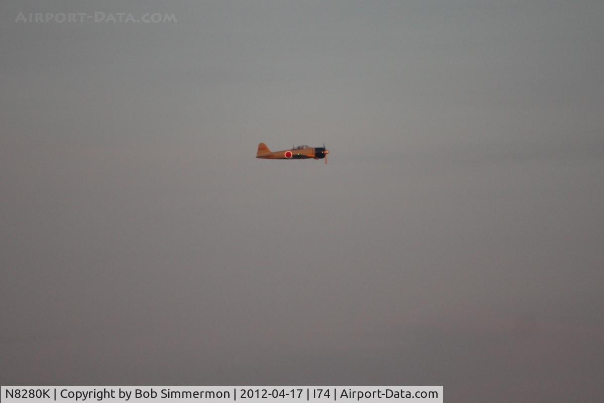 N8280K, 1941 Nakajima A6M2 Model 21 C/N 1498, Over Urbana, Ohio during the B-25 Gathering and Doolittle Reunion.