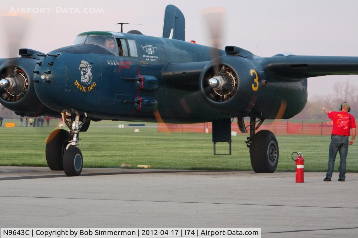 N9643C, 1944 North American B-25J Mitchell Mitchell C/N 108-47512, Dawn startup at Urbana, Ohio during the B-25 Gathering and Doolittle Reunion.