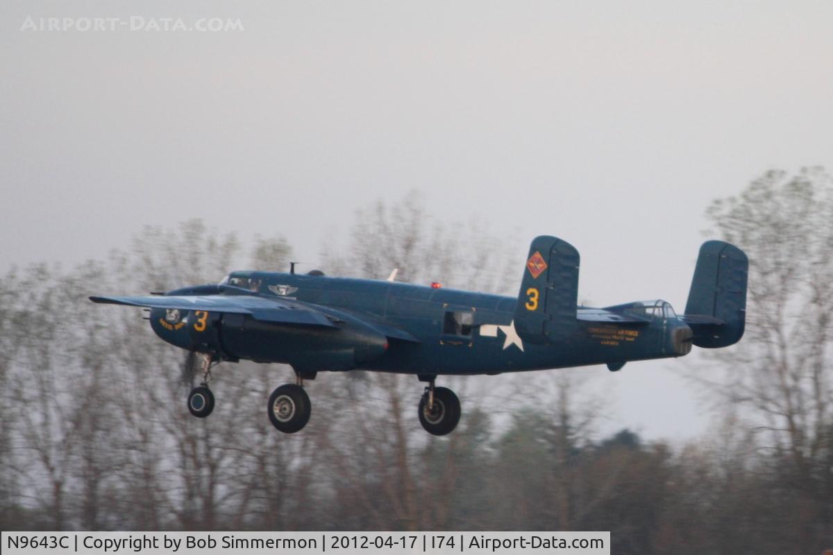 N9643C, 1944 North American B-25J Mitchell Mitchell C/N 108-47512, Departing Urbana, Ohio during the B-25 Gathering and Doolittle Reunion.