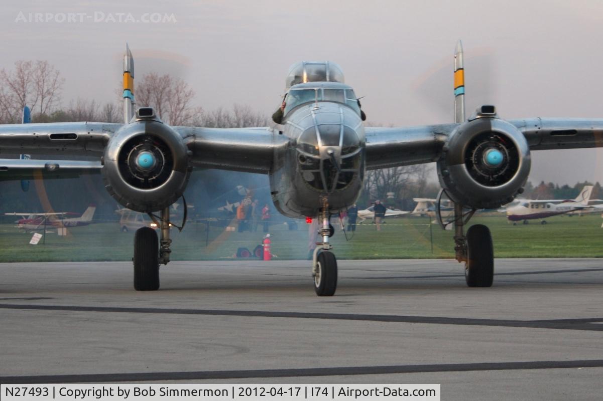 N27493, 1944 North American TB-25K Mitchell C/N 44-29869/108-33144, Departing Urbana, Ohio during the B-25 Gathering and Doolittle Reunion.