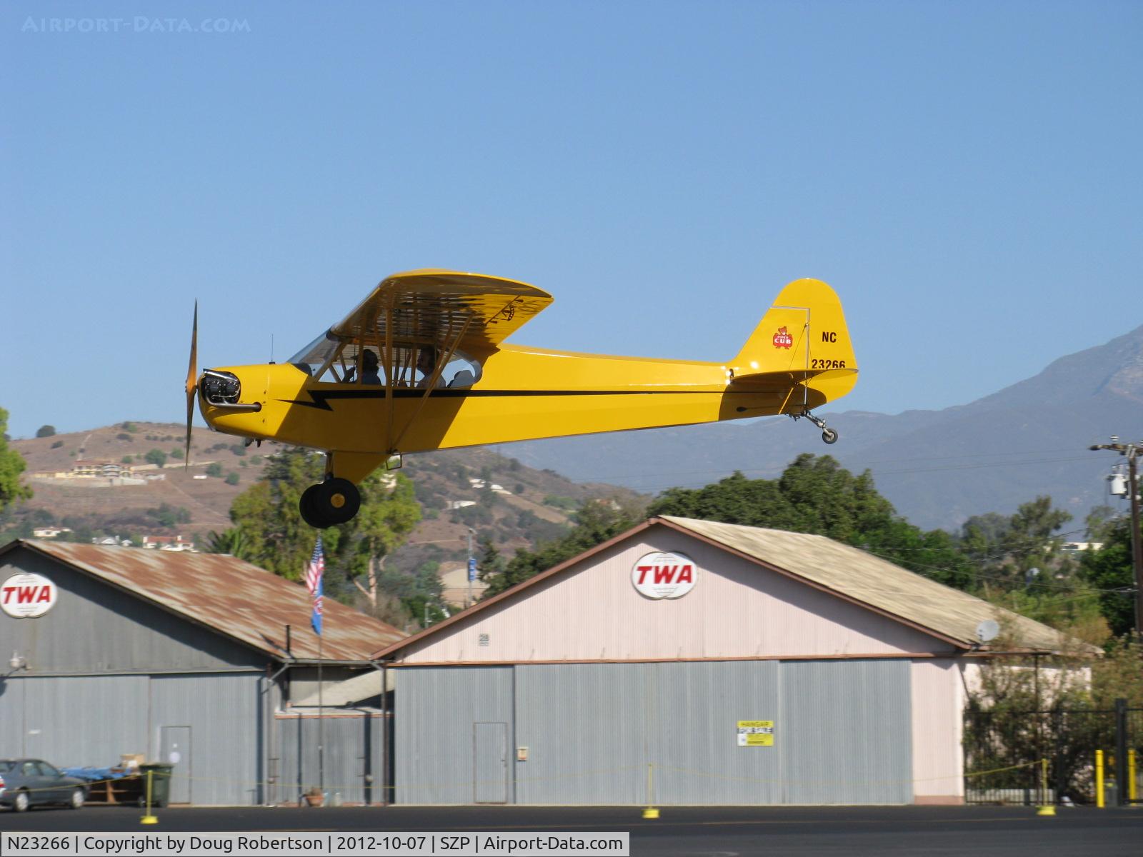 N23266, 1939 Piper J3C-65 Cub Cub C/N 3113, 1939 Piper J3C-65 CUB, Continental A&C65 65 Hp, arriving to give Young Eagles rides-on final Rwy 22