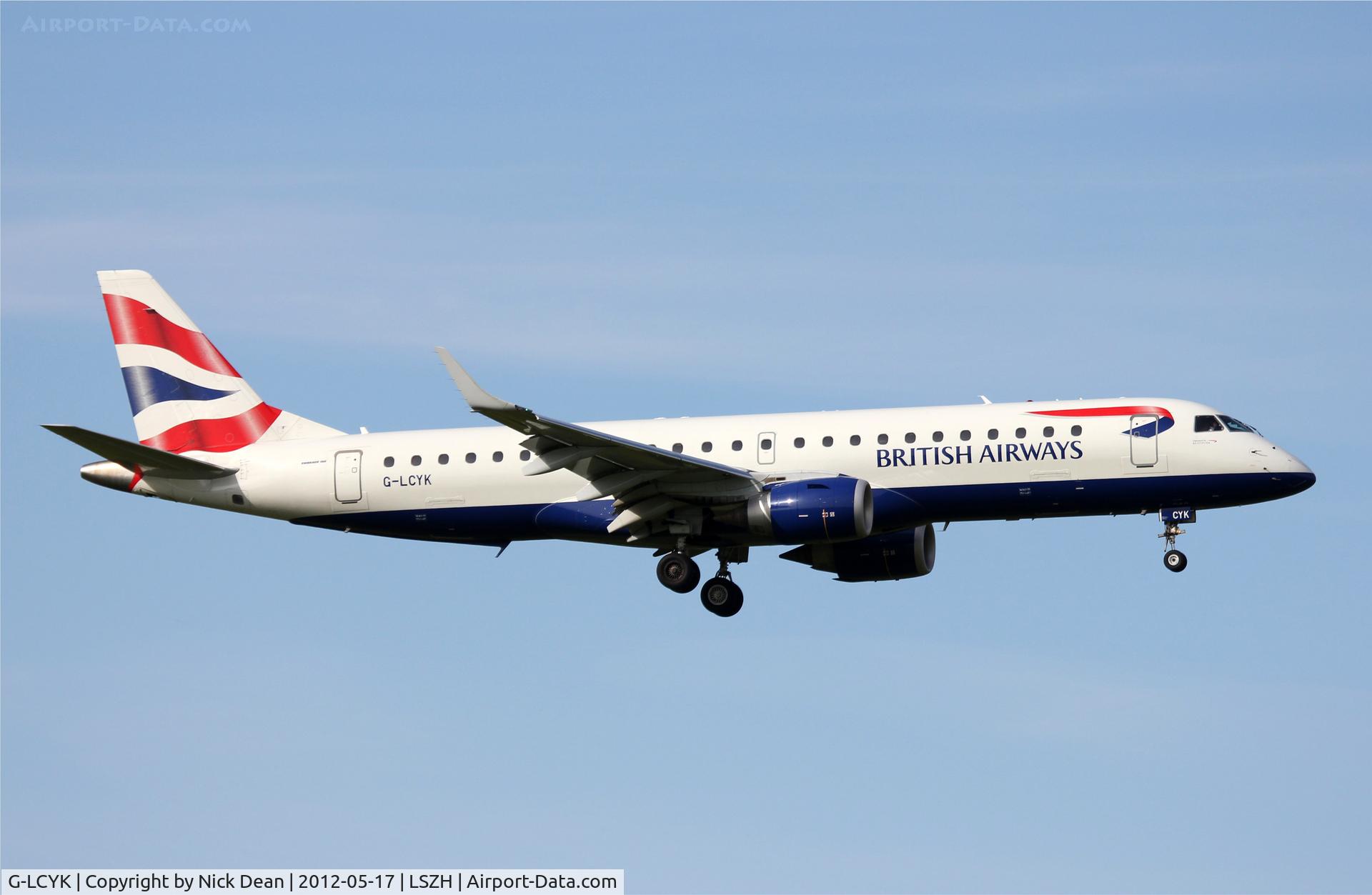 G-LCYK, 2010 Embraer 190SR (ERJ-190-100SR) C/N 19000343, LSZH/ZRH