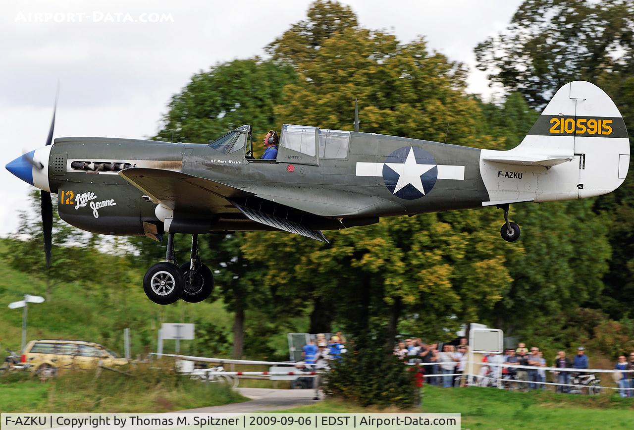 F-AZKU, 1942 Curtiss P-40N Warhawk C/N 29677, F-AZKU short finals Rwy 13/31; Hahnweide Oldtimer Meeting 2009