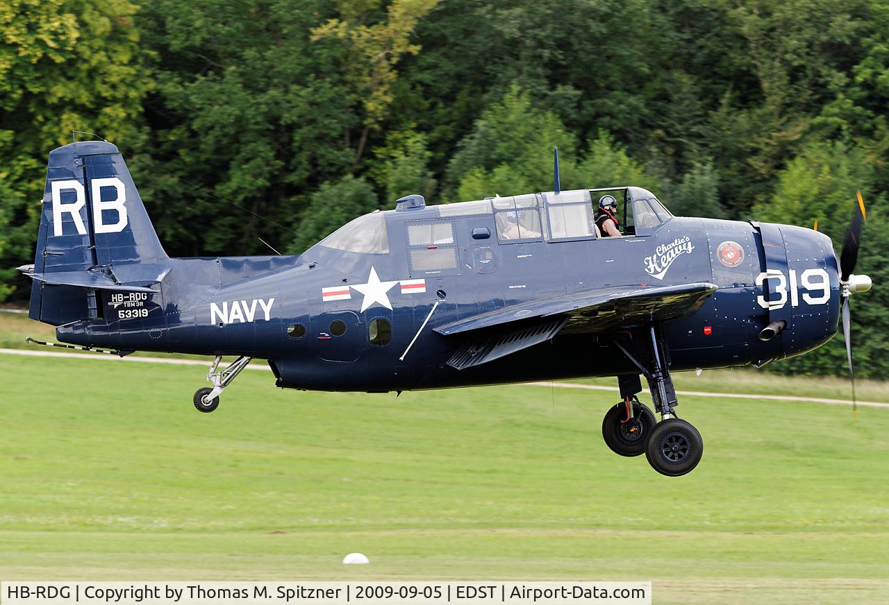 HB-RDG, 1945 Grumman TBM-3R Avenger C/N 3381, HB-RDG short finals Rwy 13/31. Hahnweide Oldtimer Meeting 2009