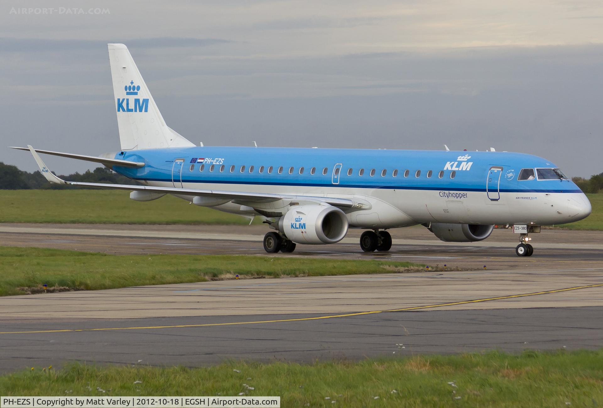 PH-EZS, 2010 Embraer 190LR (ERJ-190-100LR) C/N 19000380, KLM1511 arriving at EGSH , the second ERJ190 of the day.