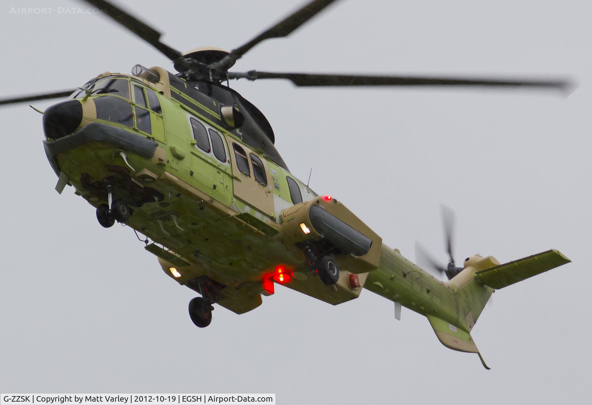 G-ZZSK, 2012 Eurocopter EC-225LP Super Puma C/N 2849, Arriving at a very wet EGSH for fuel on route to Aberdeen.