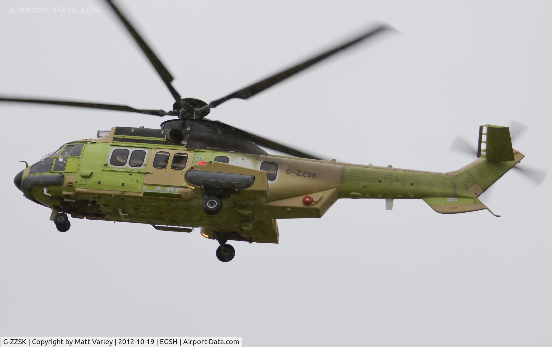 G-ZZSK, 2012 Eurocopter EC-225LP Super Puma C/N 2849, Arriving at a very wet EGSH for fuel on route to Aberdeen.