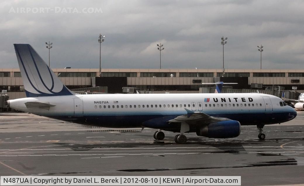 N487UA, 2002 Airbus A320-232 C/N 1669, A United Baby Bus prepares for its journey on a stormy afternoon at Newark.