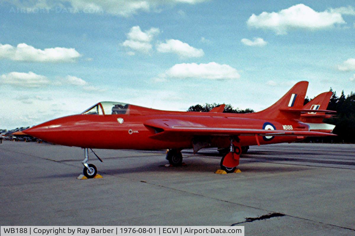 WB188, 1951 Hawker Hunter F.3 C/N 41H/665401, Hawker Hunter P.1067 Hunter F.3 [41H/665401] RAF Greenham Common~G 01/08/1976. Taken from a slide.