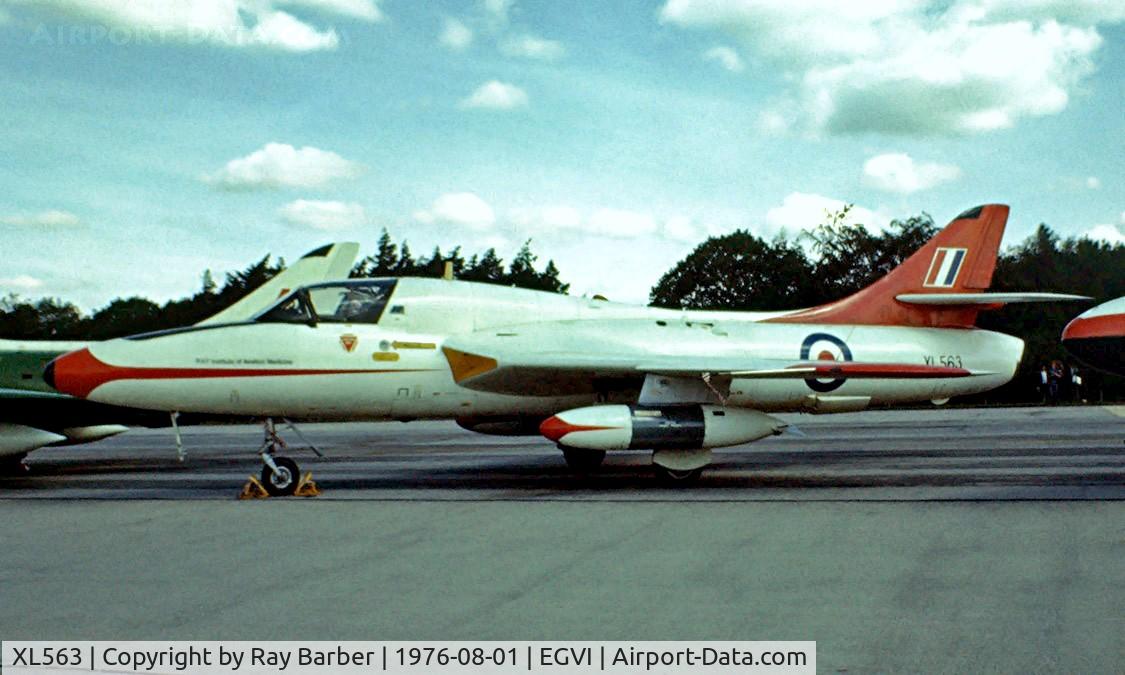 XL563, 1957 Hawker Hunter T.7 C/N 41H-693714, Hawker Hunter T.7 [41H/693714] RAF Greenham Common~G 01/08/1976. Taken from a slide.