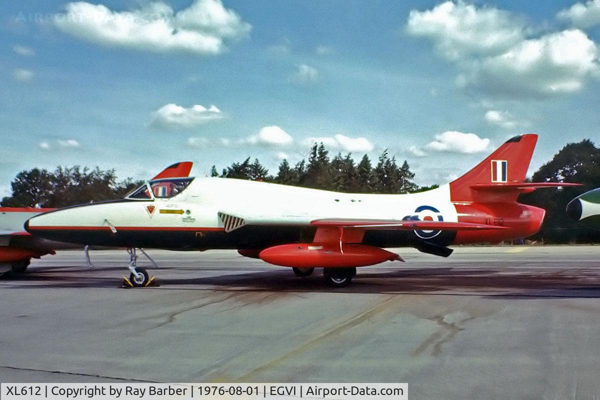 XL612, 1958 Hawker Hunter T.7 C/N 41H-695346, Hawker Hunter T.7 [41H/695346] RAF Greenham Common~G 01/08/1976. Taken from a slide.