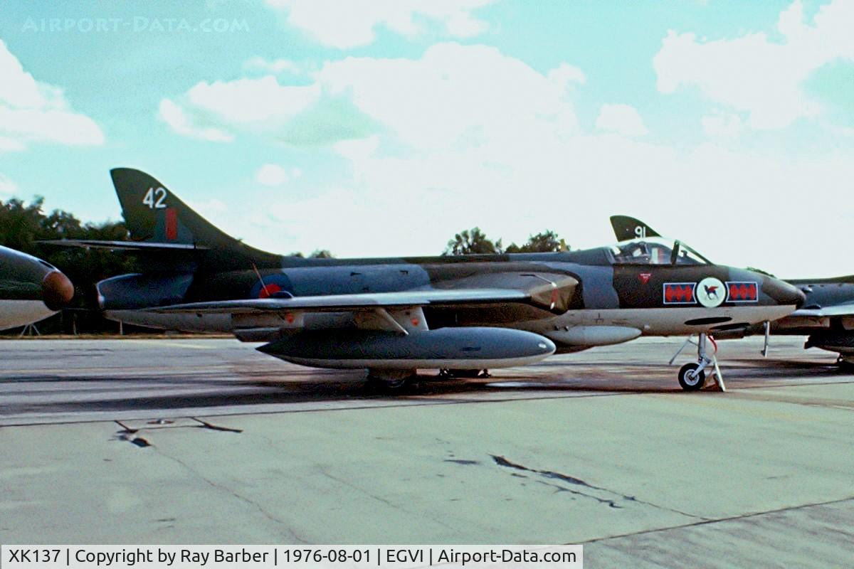 XK137, 1957 Hawker Hunter FGA.9 C/N 41H/688139, Hawker Hunter FGA.9 [41H/688139] RAF Greenham Common~G 01/08/1976