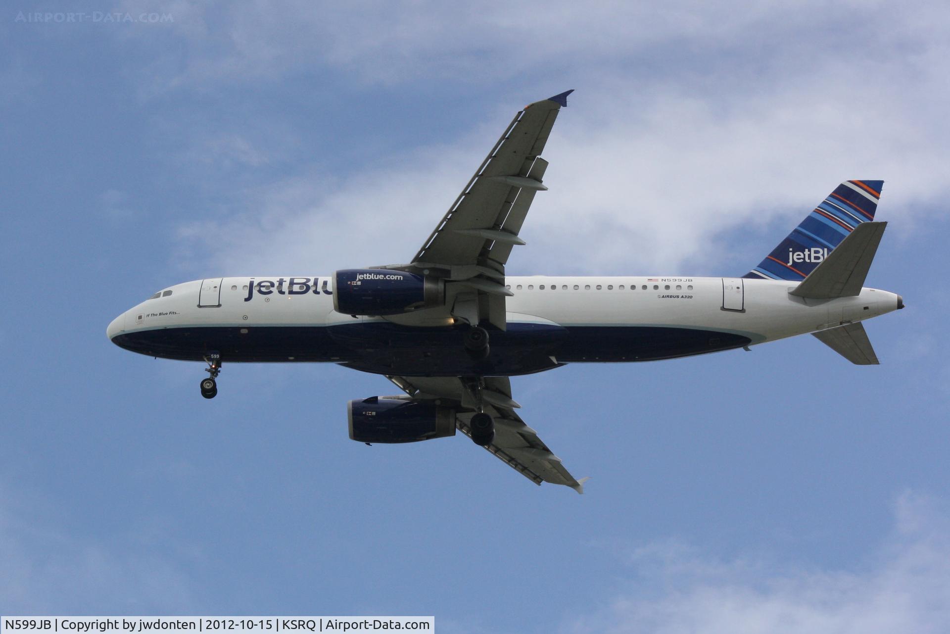 N599JB, 2004 Airbus A320-232 C/N 2336, JetBlue Flight 341 (N599JB) on approach to Sarasota-Bradenton International Airport following a flight from John F Kennedy International Airport