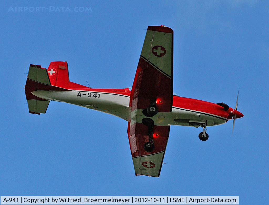 A-941, 1983 Pilatus PC-7 Turbo Trainer C/N 349, On short final after a mission to Axalp.