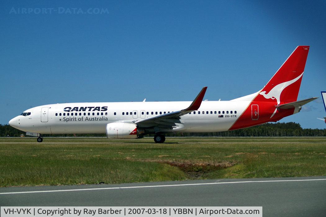 VH-VYK, 2005 Boeing 737-838 C/N 34183, Boeing 737-838 [34183] (QANTAS) Brisbane International~VH 18/03/2007. Taxiing out for departure.