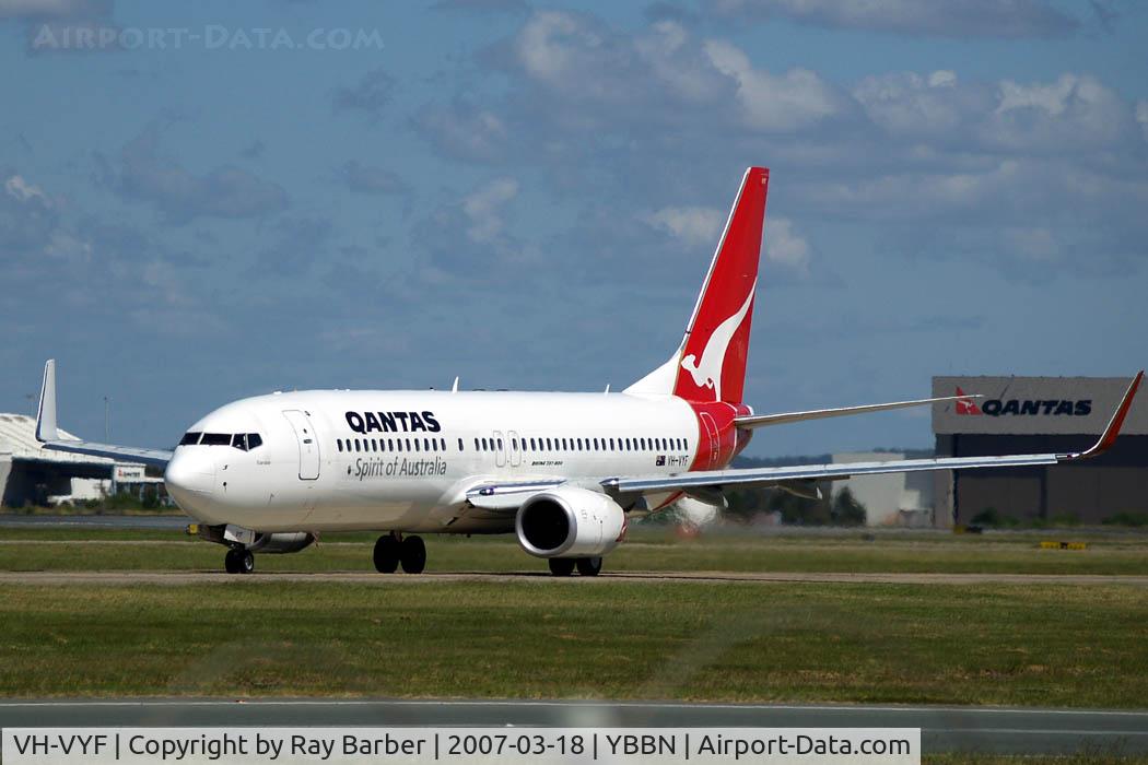 VH-VYF, 2005 Boeing 737-838 C/N 33994, Boeing 737-838 [33994] (QANTAS) Brisbane International~VH 18/03/2007. Taxiing for departure.