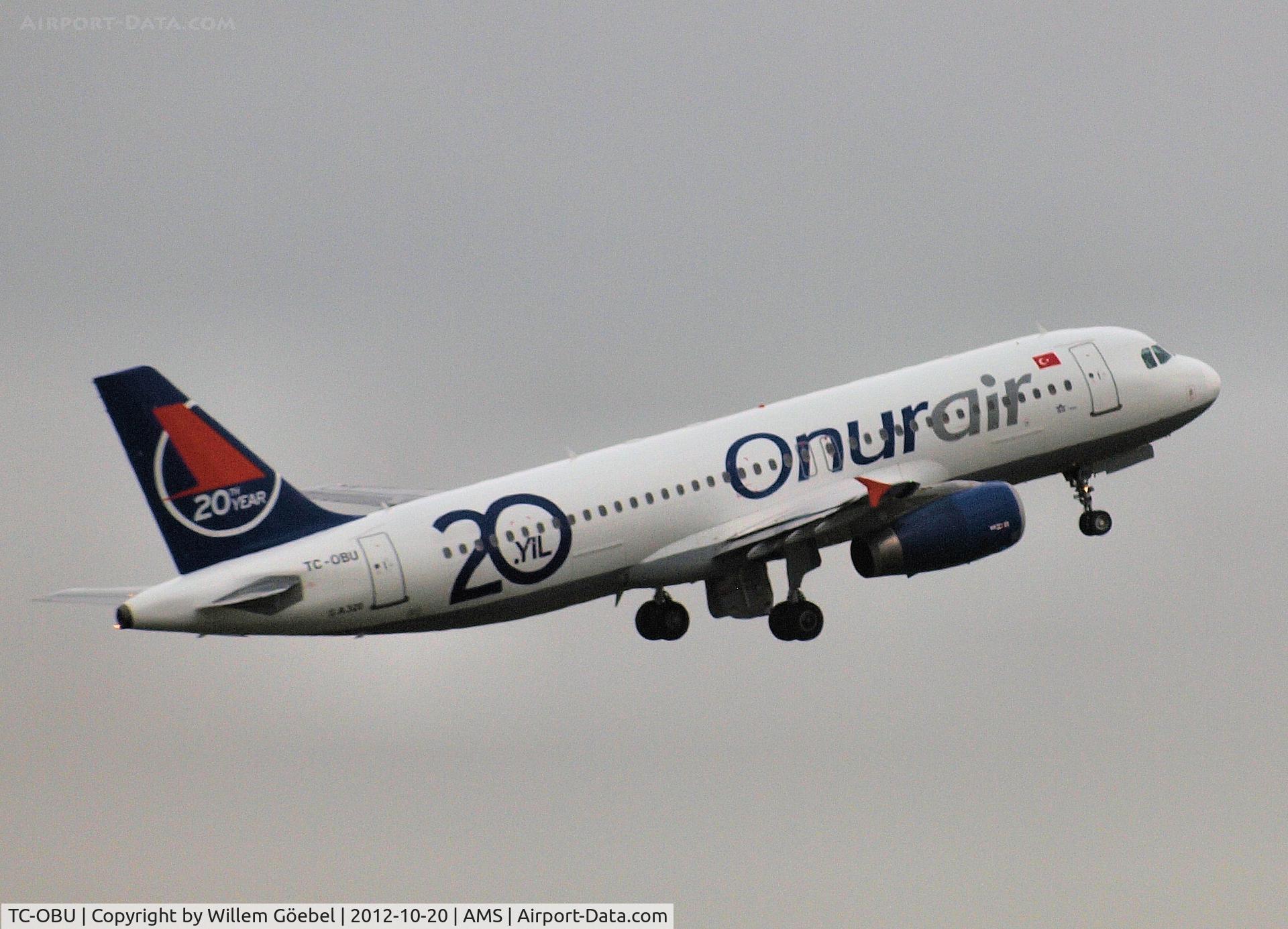 TC-OBU, 1997 Airbus A320-232 C/N 661, Take off from runway L18 of Schiphol Airport.