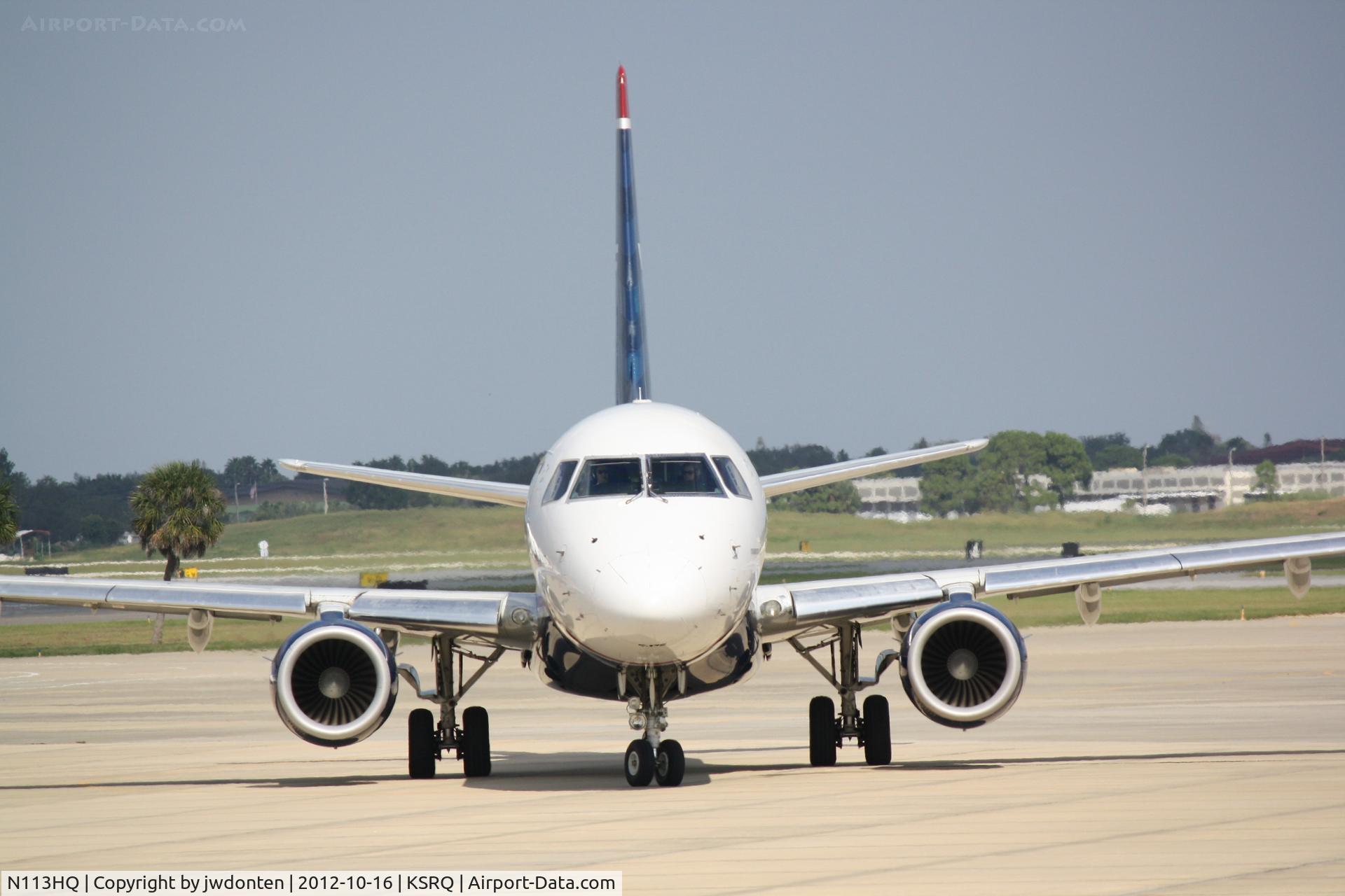 N113HQ, 2007 Embraer 175LR (ERJ-170-200LR) C/N 17000177, US Air Flight 3230 operated by Republic (N113HQ) departs Sarasota-Bradenton International Airport enroute to Charlotte-Douglas International Airport