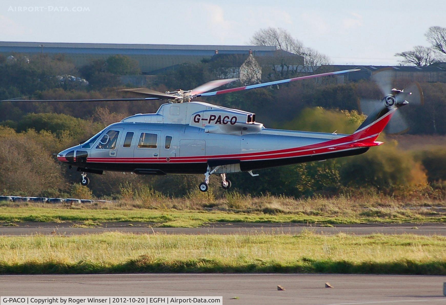 G-PACO, 2009 Sikorsky S-76C C/N 760782, Visiting helicopter departing Runway 10.