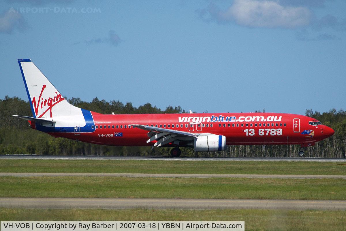 VH-VOB, 2002 Boeing 737-8BK C/N 30622, Boeing 737-8BK [30622] (Virgin Blue) Brisbane-International~VH 18/03/2007. Just touched down.