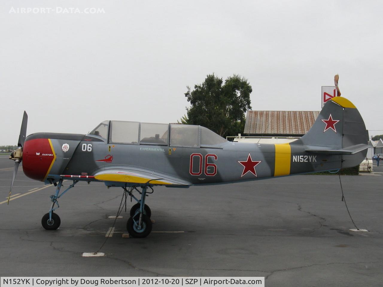 N152YK, 1995 Yakovlev Yak-52 C/N 9511815, 1995 Yakovlev YAK 52, Vedeneev (Ivchenko) M-14P 360 Hp, military two-place tandem seat trainer, semi-retractable tri-gear, pneumatic pressurized accumulator air system for engine start & gear. Experimental class.