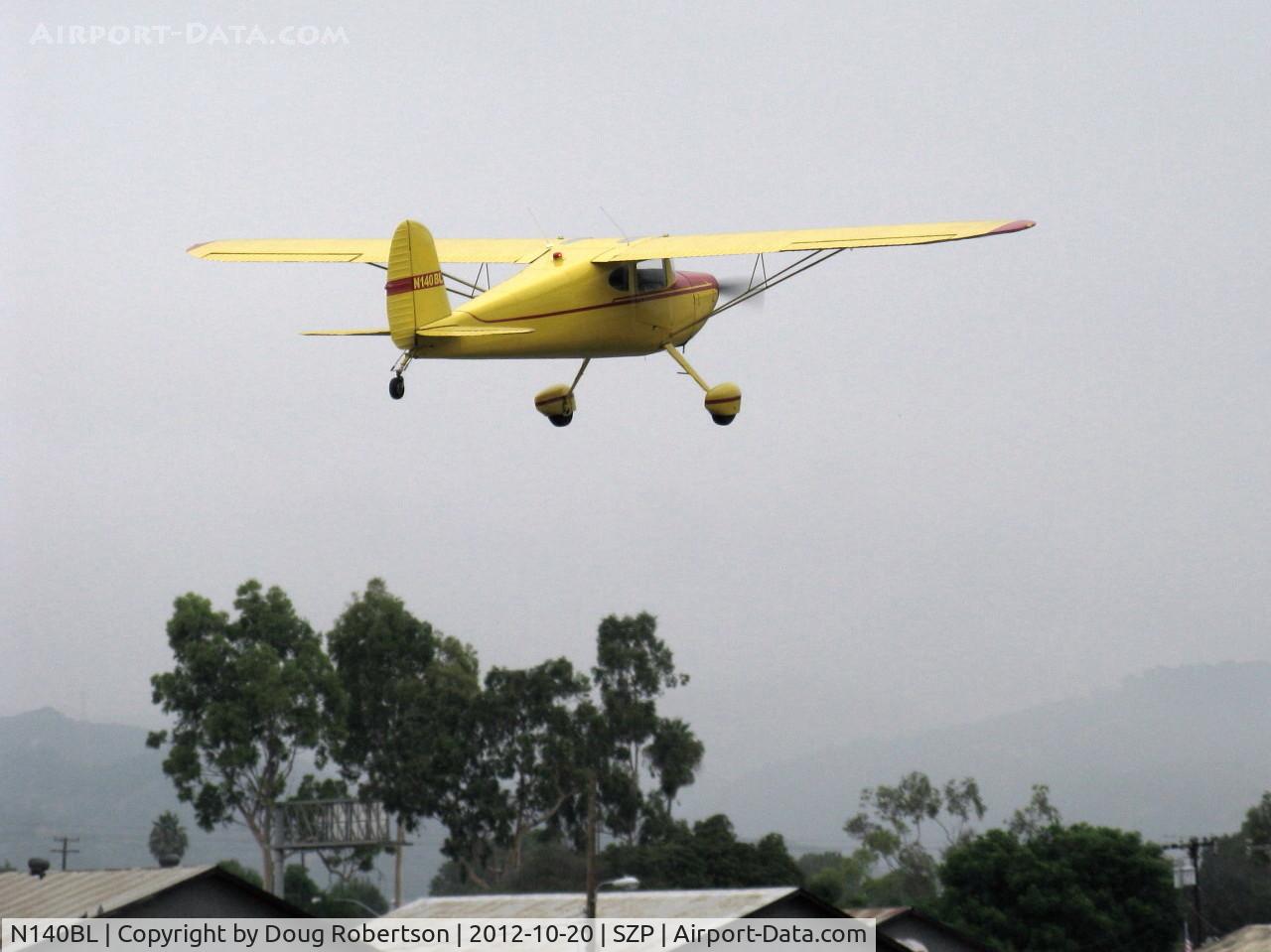 N140BL, 1946 Cessna 140 C/N 14565, 1946 Cessna 140, Continental C85 85 Hp, takeoff climb Rwy 04