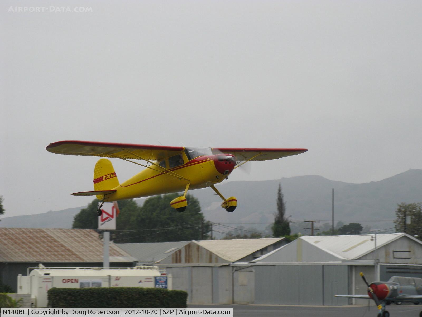 N140BL, 1946 Cessna 140 C/N 14565, 1946 Cessna 140, Continental C85 85 Hp, takeoff climb Rwy 04