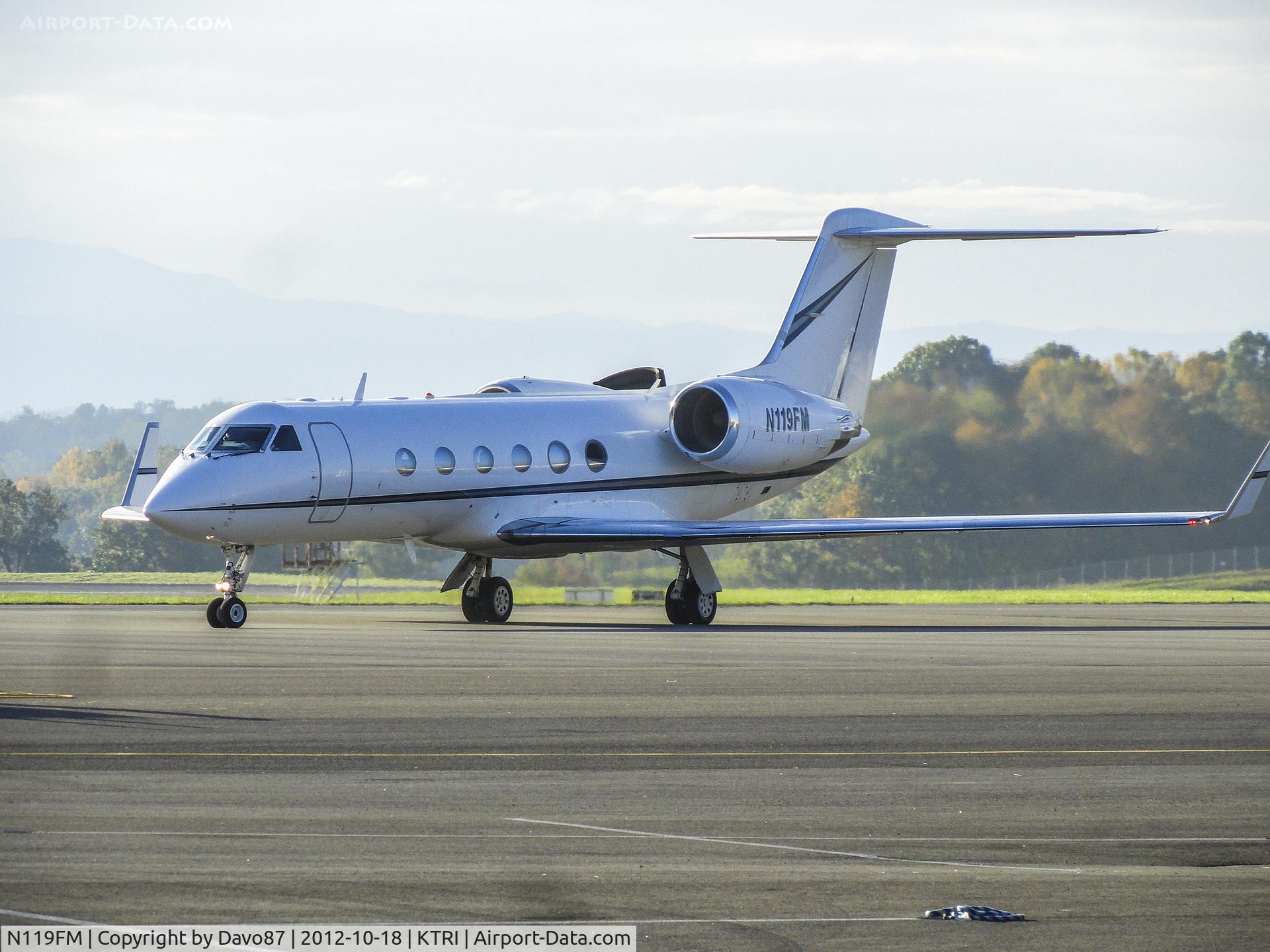 N119FM, 2001 Gulfstream Aerospace G-IV C/N 1464, Landed at Tri-Cities Airport (KTRI) on October 18, 2012.