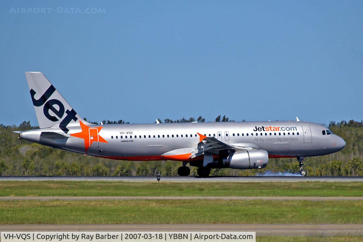 VH-VQS, 2005 Airbus A320-232 C/N 2515, Airbus A320-232 [2515] (Jetstar Airways) Brisbane-International~VH 18/03/2007. Put the nose wheel done a little heavy from the smoke from the tyres.