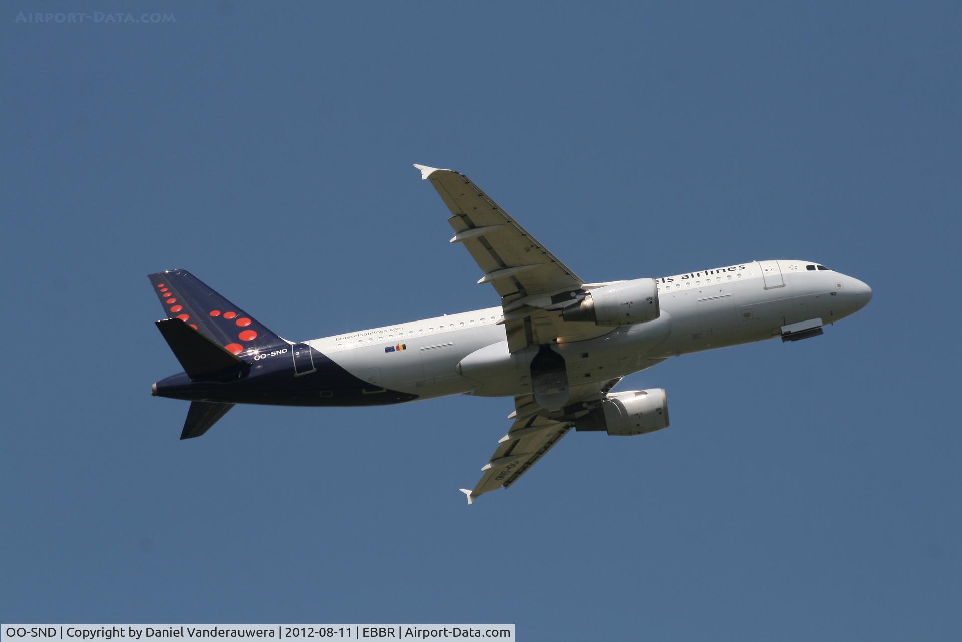 OO-SND, 2002 Airbus A320-214 C/N 1838, Flight SN2577 is climbing from RWY 07R