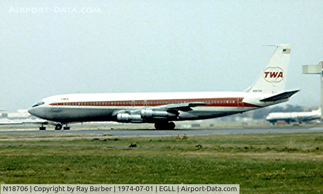 N18706, Boeing 707-331B C/N 18982, Boeing 707-331B [18982] (TWA) Heathrow~G 01/07/1974. Taken from a slide.