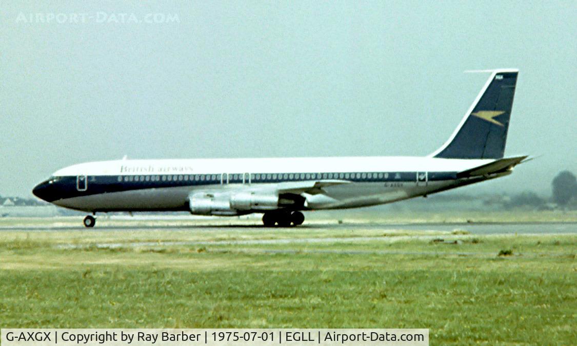 G-AXGX, 1970 Boeing 707-336C C/N 20375, Boeing 707-336C [20375] (British Airways) Heathrow~G 01/07/1975. Taken from a slide.