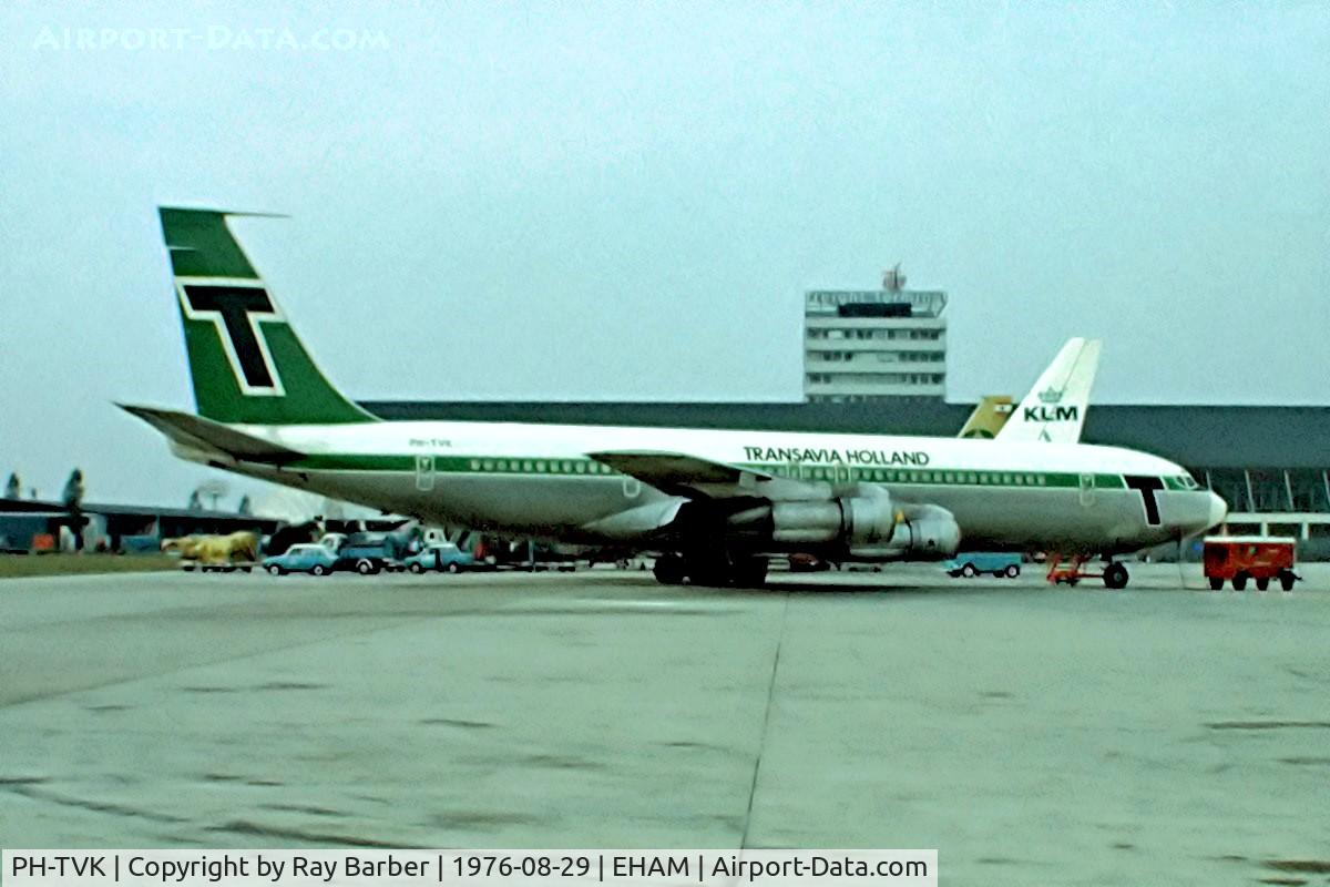 PH-TVK, 1969 Boeing 707-329C(TCA) C/N 20198, Boeing 707-329C [20198] (Transavia Airlines) Schiphol~PH 29/08/1976. Taken from a slide.
