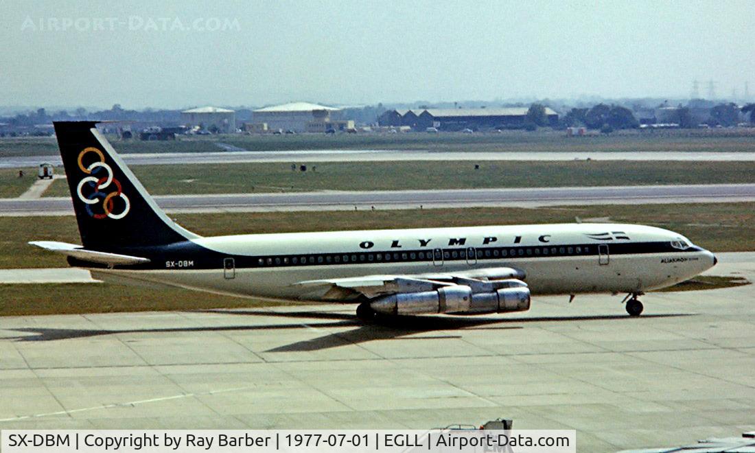 SX-DBM, 1972 Boeing 720-051B C/N 18687, Boeing 720-051B [18687] (Olympic Airways) Heathrow~G 01/07/1977. Taken from a slide.