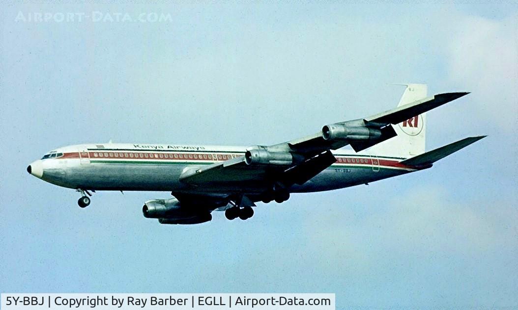 5Y-BBJ, 1968 Boeing 707-351B C/N 19633, Boeing 707-351B [19633] (Kenya Airways) Heathrow~G 1978. Image taken from a slide.