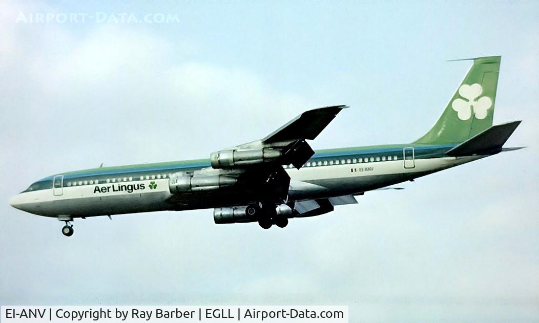 EI-ANV, 1966 Boeing 707-348C C/N 19001, Boeing  707-348C [19001] (Aer Lingus) Heathrow~G 1978. Image taken from a slide.