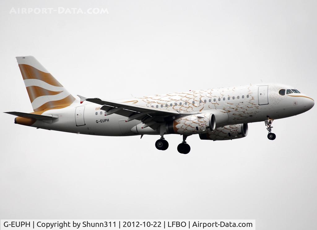 G-EUPH, 2000 Airbus A319-131 C/N 1225, Landing rwy 32L in Dove c/s