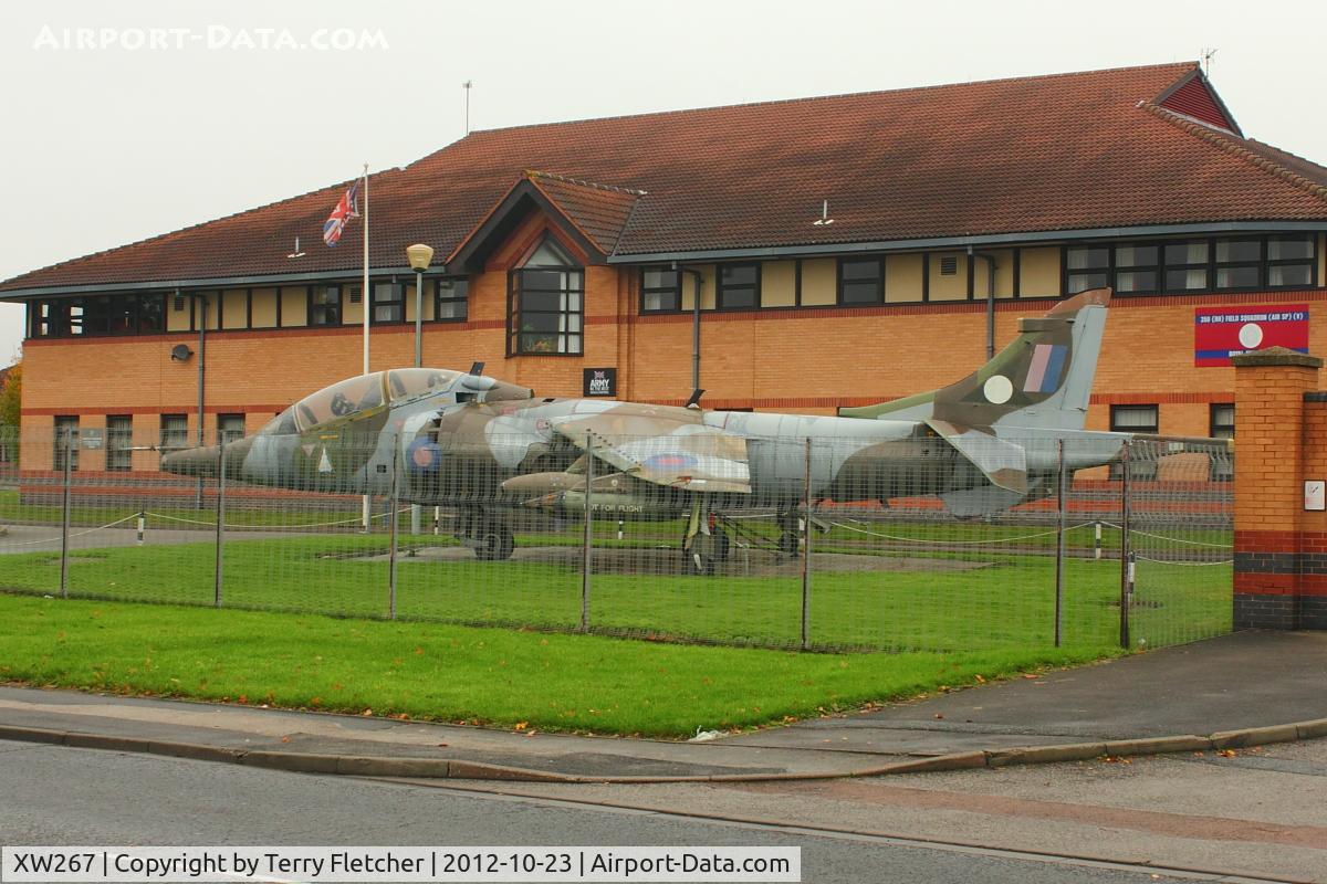 XW267, 1970 Hawker Siddeley Harrier T.4 C/N 212006, 1970 Hawker Siddeley Harrier T.4, c/n: 212006 preseved inside Chetwyn Barracks at Chilwell / Toton in Nottinghamshire UK