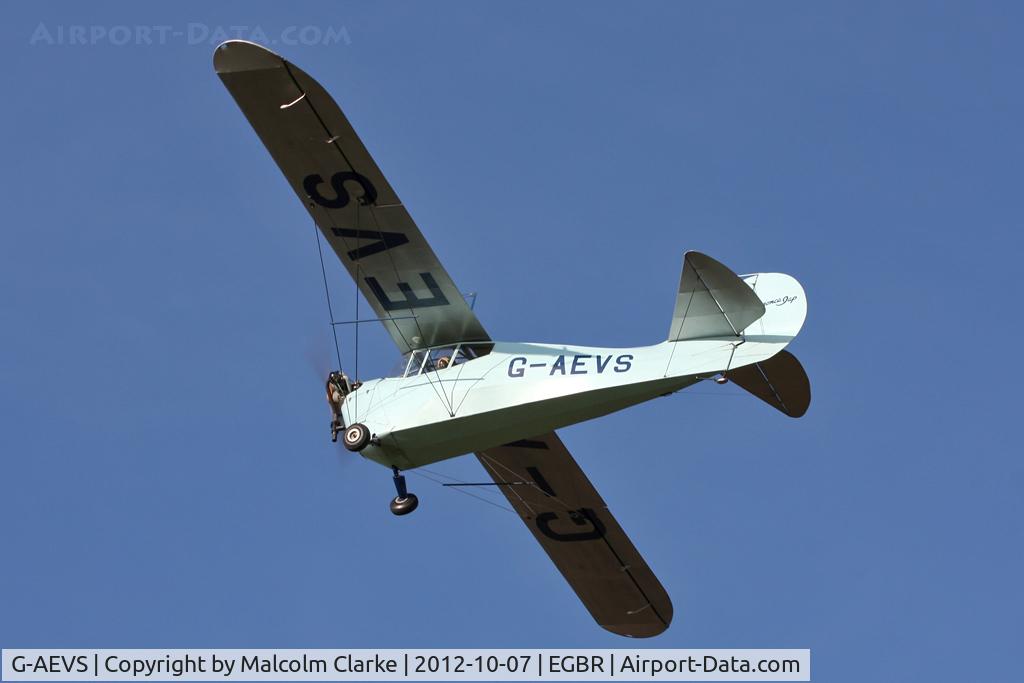 G-AEVS, 1937 Aeronca 100 C/N AB114, Aeronca 100. Hibernation Fly-In, The Real Aeroplane Club, Breighton Airfield, October 2012.