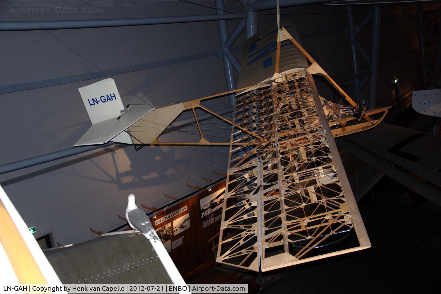 LN-GAH, 1940 Grunau 9 C/N Jeloy.2, Grunau 9 glider, built by the Jeløy Seilflyklubb in 1938-1940. Now in the Norsk Luftfartmuseum in Bodø, Norway.