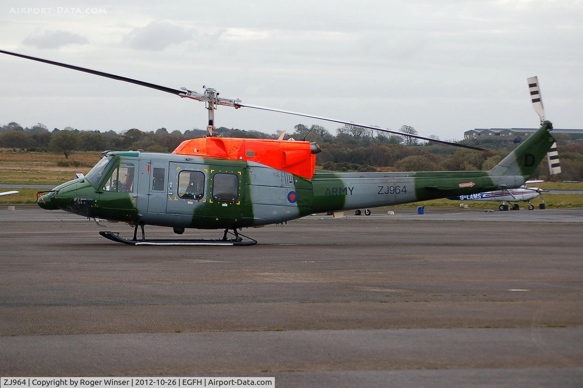 ZJ964, 1980 Bell 212HP AH.1 C/N 31171, Visiting helicopter from 671 Squadron Army Air Corps coded D. Upgraded to AH.2 standards. Previous registrations were G-BJGV, 5N-ALT and 9V-BMH.