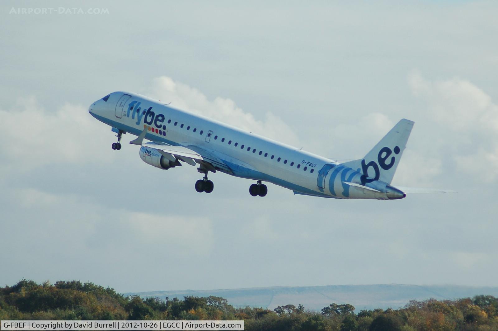 G-FBEF, 2007 Embraer 195LR (ERJ-190-200LR) C/N 19000104, Flybe Embraer ERJ 190-200 Lr taking off from Manchester Airport.