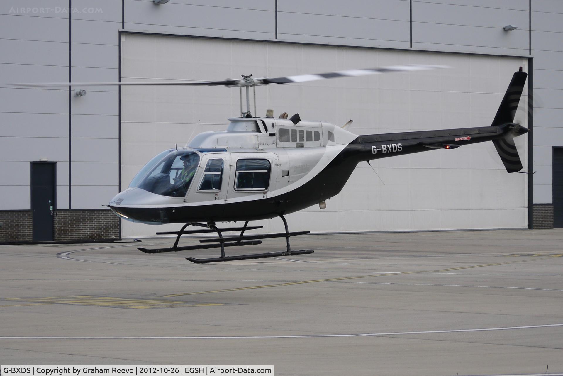 G-BXDS, 1979 Bell 206B JetRanger III C/N 2734, About to touch down.