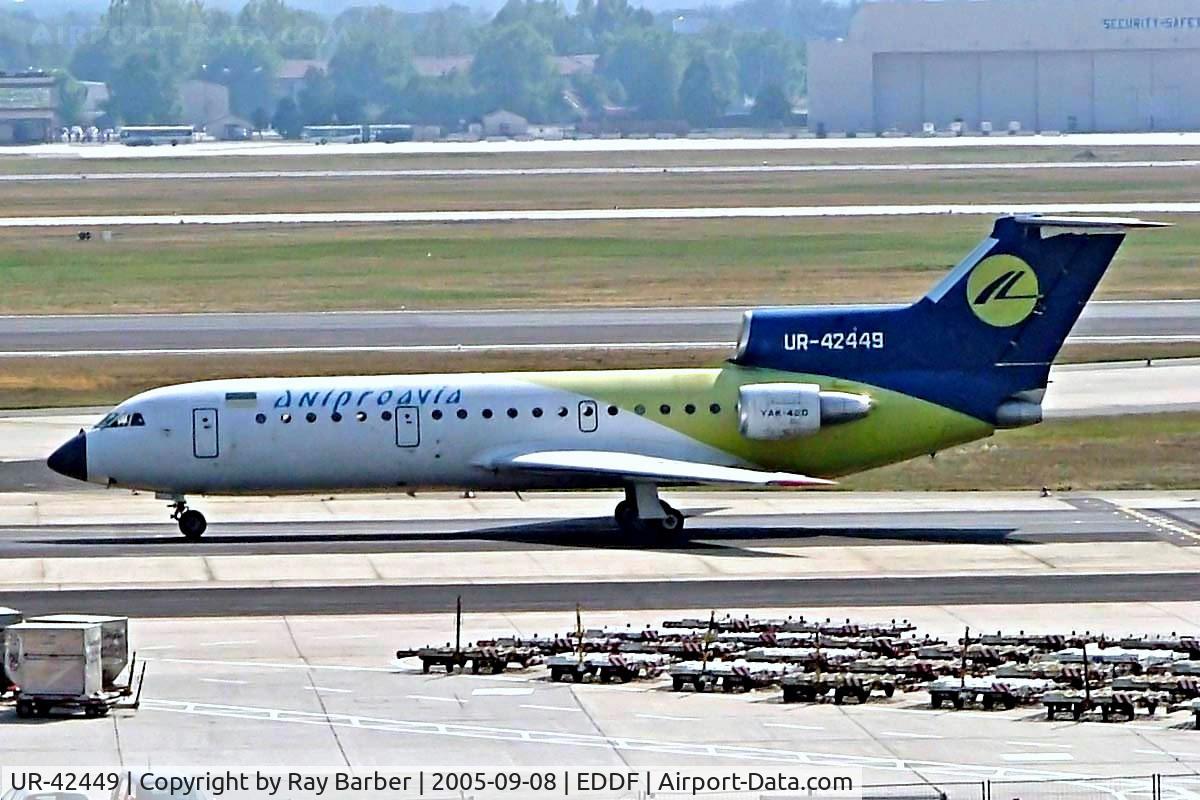UR-42449, 1994 Yakovlev Yak-42D C/N 1401018, Yakovlev Yak-42D [4520421401018] (Dniproavia) Frankfurt~D 08/09/2005