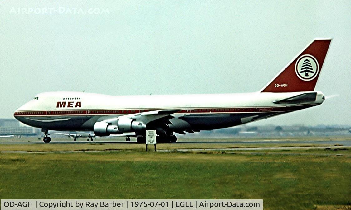 OD-AGH, 1975 Boeing 747-2B4B C/N 21097, Boeing 747-2B4B [21097] (MEA) Heathrow~G 01/07/1975. Image taken from a slide.